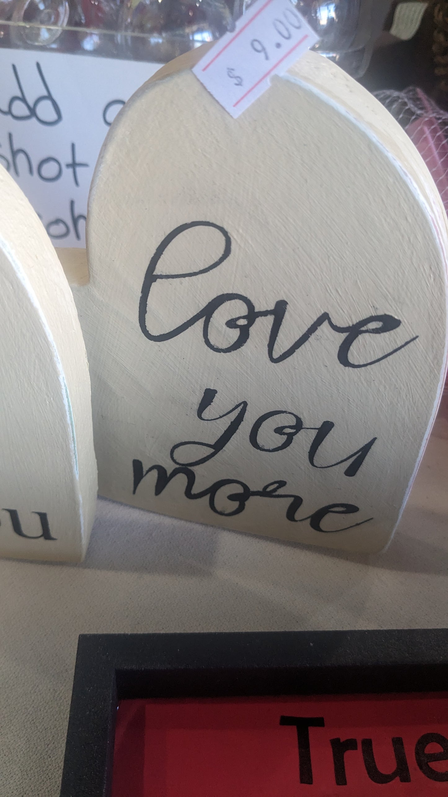 Two-piece heart Valentine's Day sign  love you Love you more hot pink