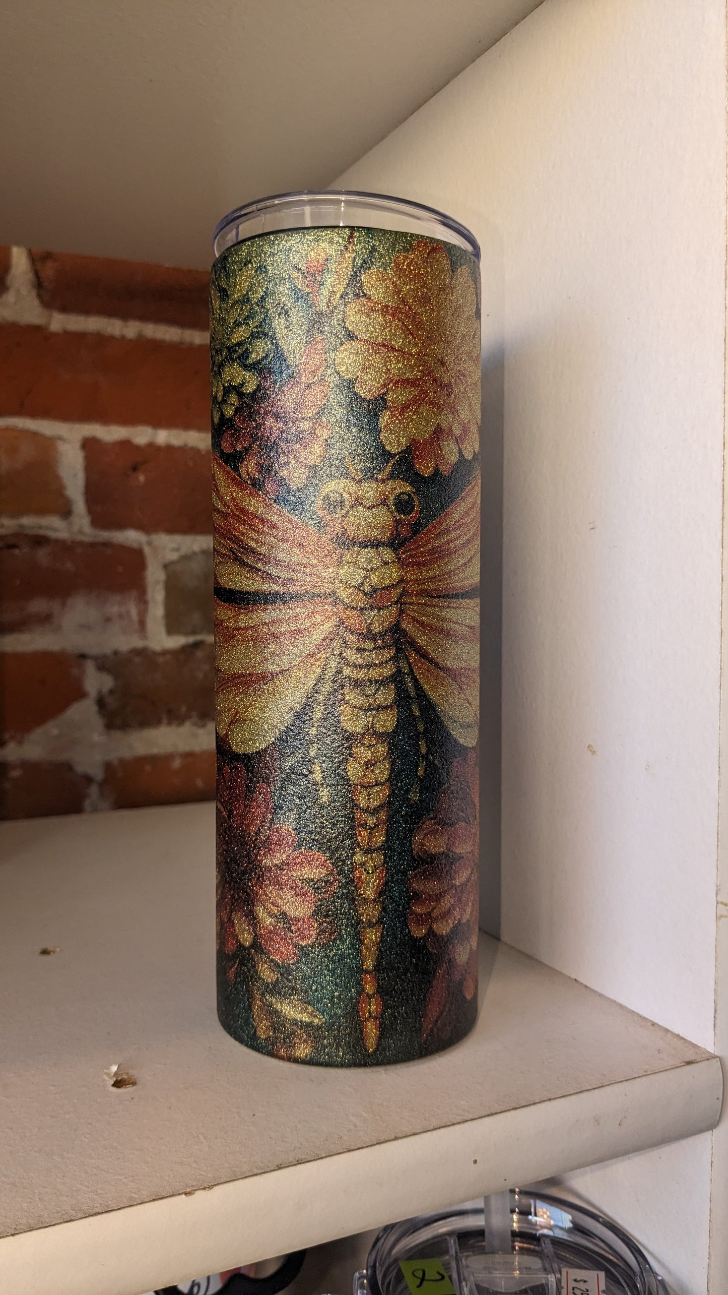 20 Oz Stainless Steel Insulated Glitter Dragonfly Tumbler