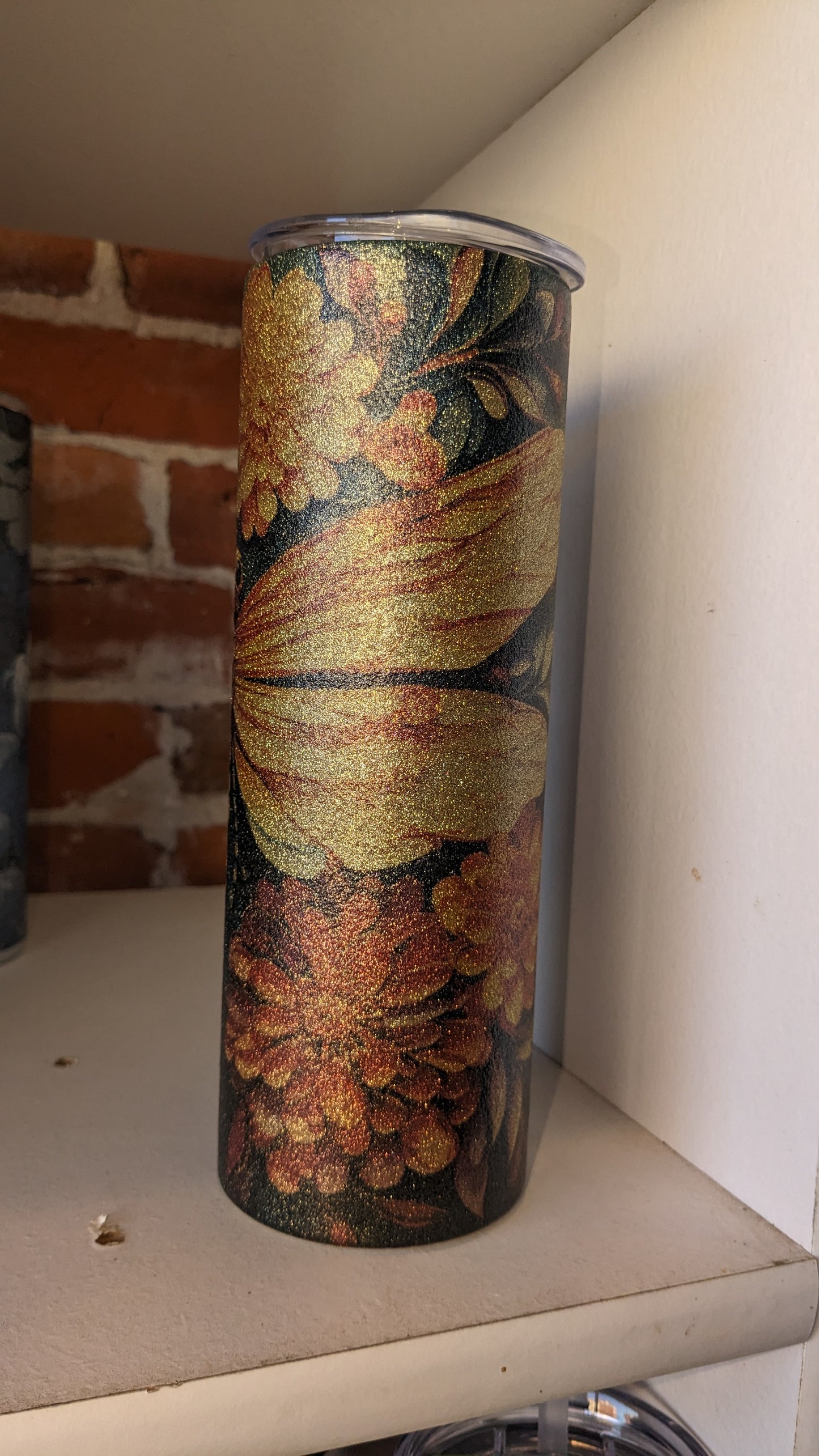 20 Oz Stainless Steel Insulated Glitter Dragonfly Tumbler