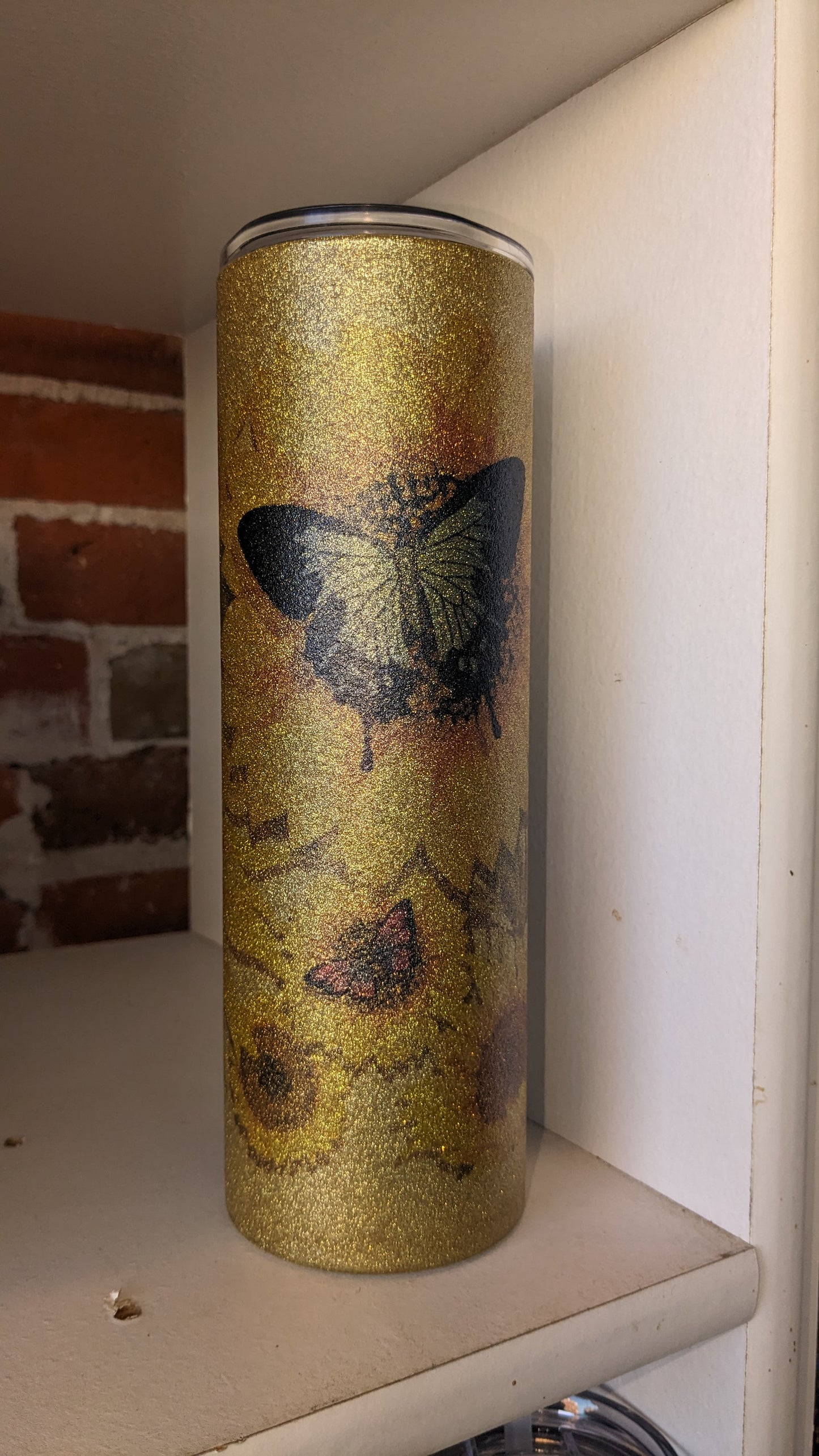 30 Oz stainless steel, insulated, glitter tumbler Sunflower And Butterfly.