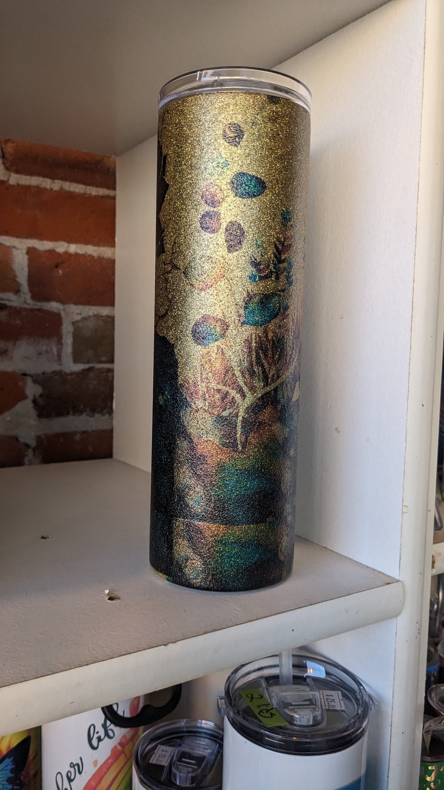 30 Oz Insulated Stainless Steel Glitter Tumbler Succulents