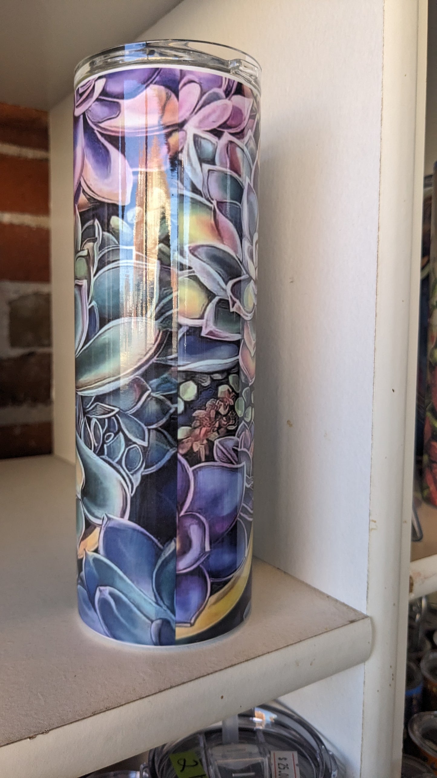 20 Oz Stainless Steel Insulated Tumbler With Two Tops And A Succulent Pattern ts6