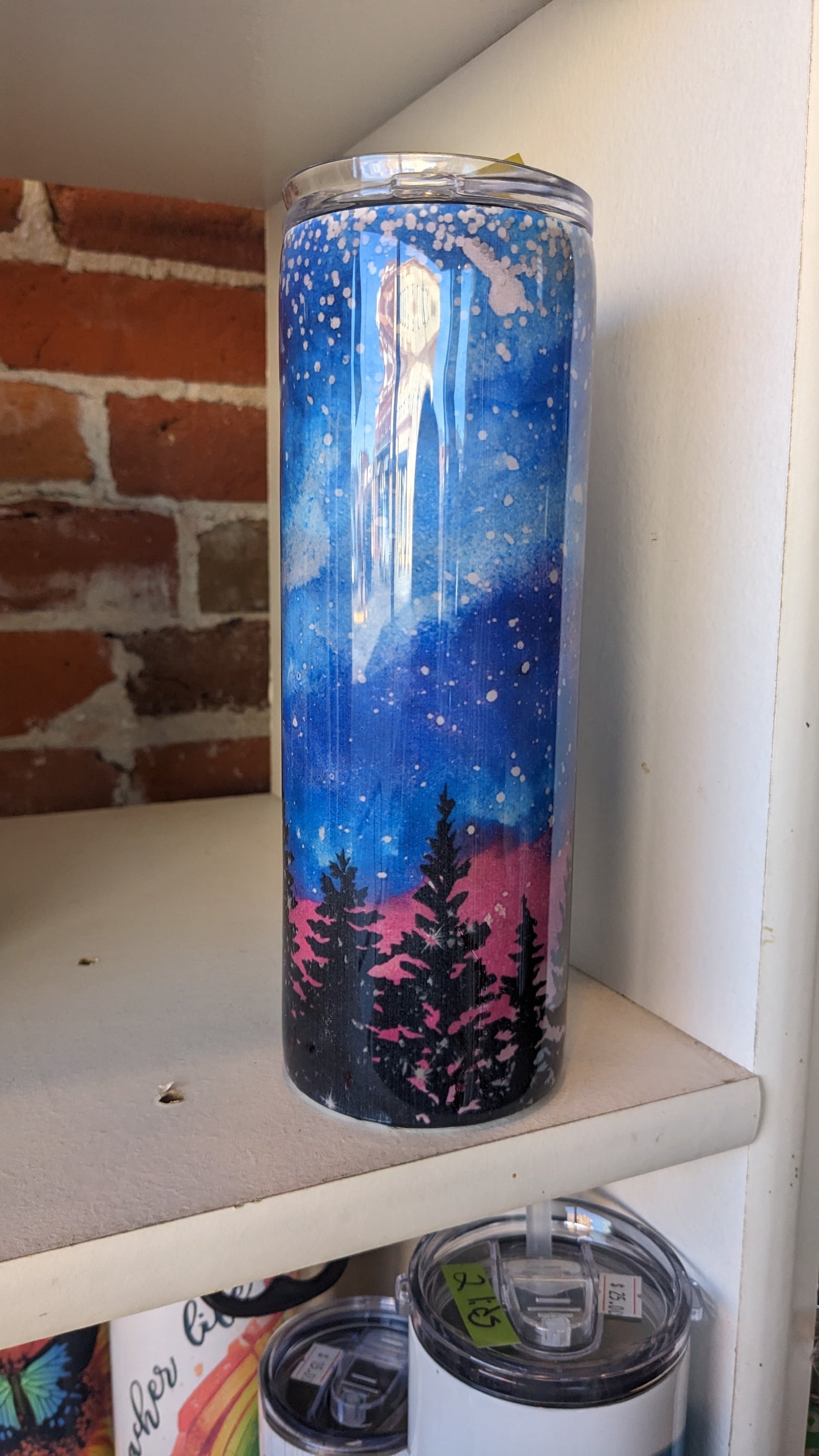 20 Oz Insulated Stainless Steel Tumbler Northern Lights with two lids