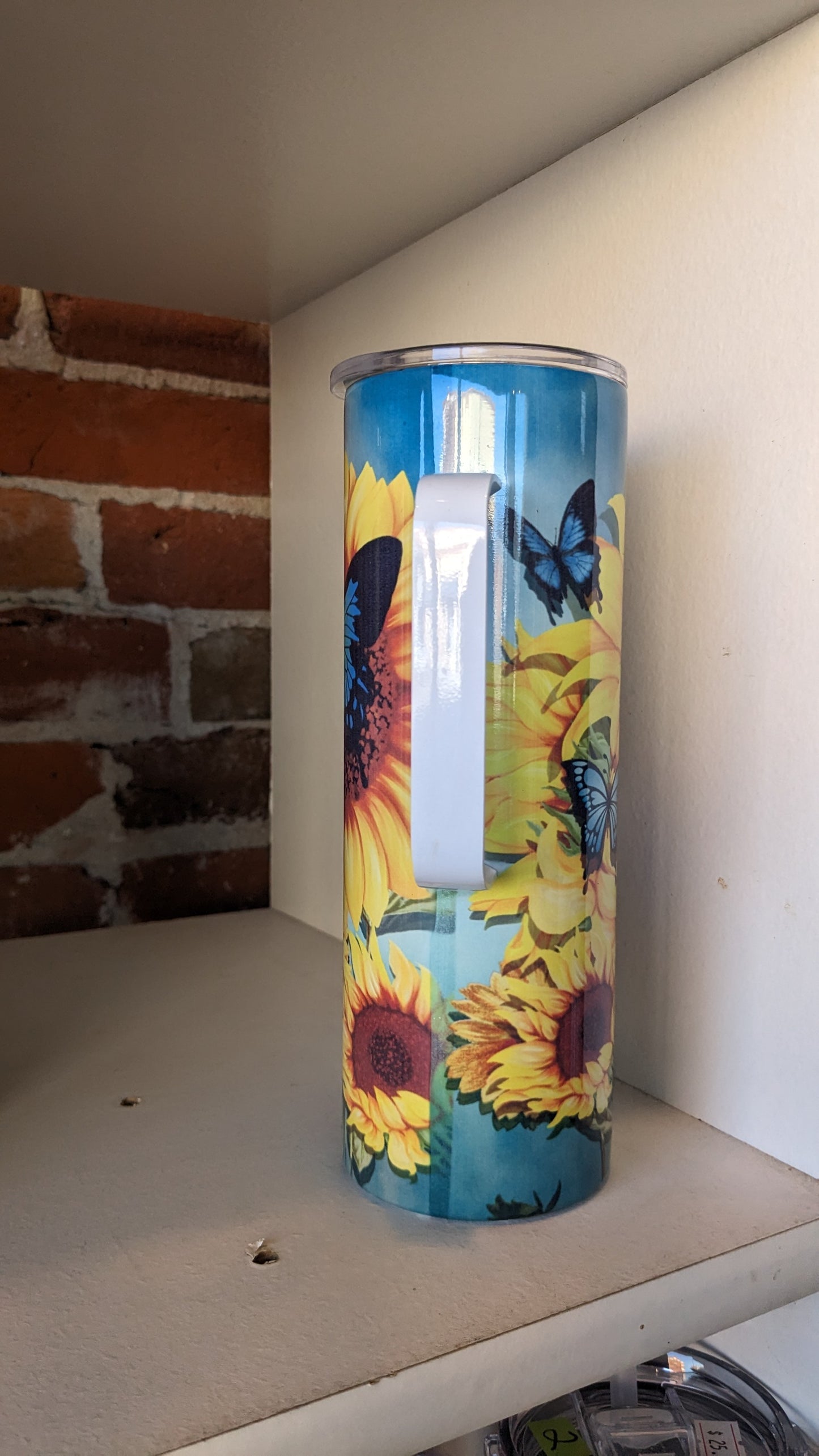 20 Oz Stainless Steel Insulated Tumbler With Handle sunflower and butterfly