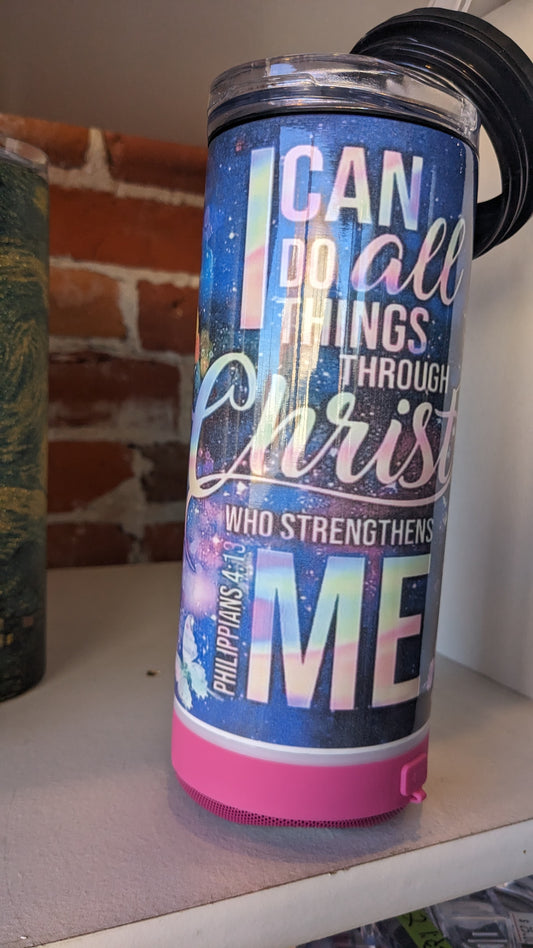SPEAKER IS NOW LAVENDAR AND NOT DAMAGED 17 oz Steel Insulated Can Cooler, Tumbler & Speaker  can do all things through God