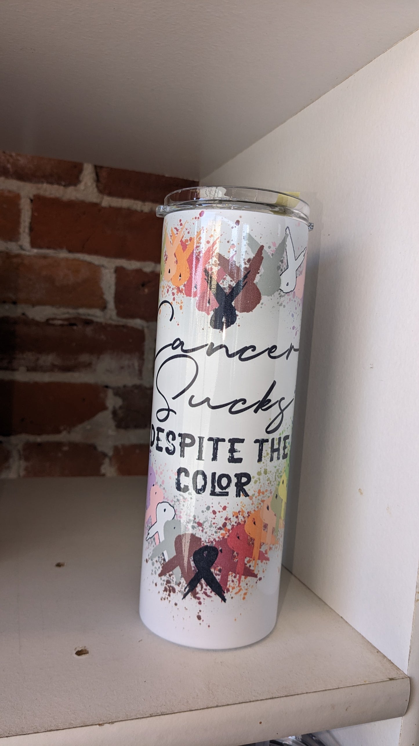 20 oz insulated Stainless Steel Tumbler Cancer Sucks With Cancer Ribbons