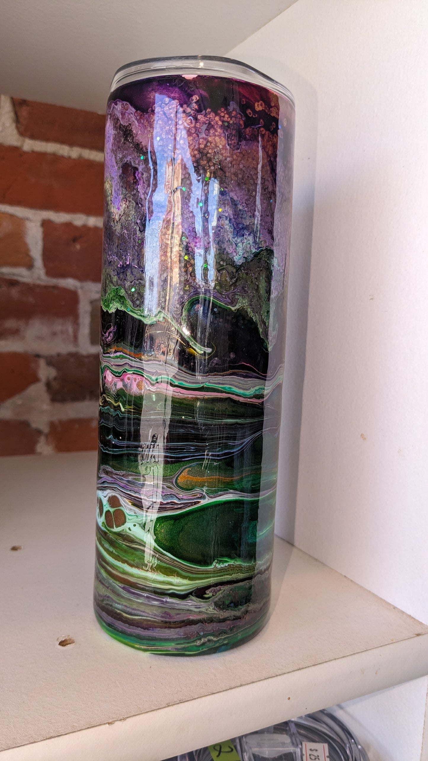 20 ounce stainless steel, Insulated, alcohol ink art Tumbler purple and green