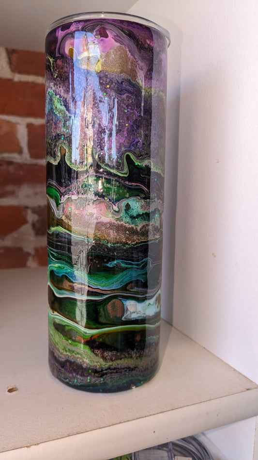 20 ounce stainless steel, Insulated, alcohol ink art Tumbler purple and green