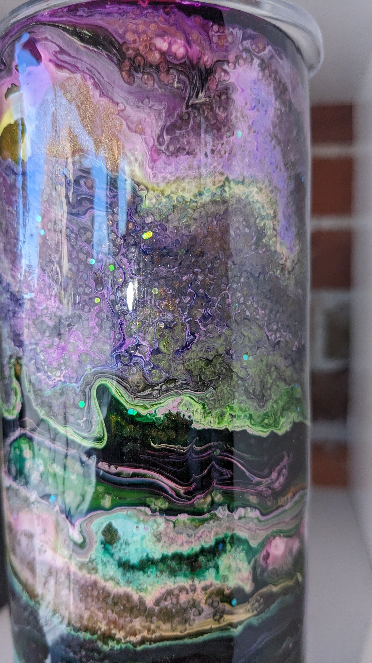 20 ounce stainless steel, Insulated, alcohol ink art Tumbler purple and green