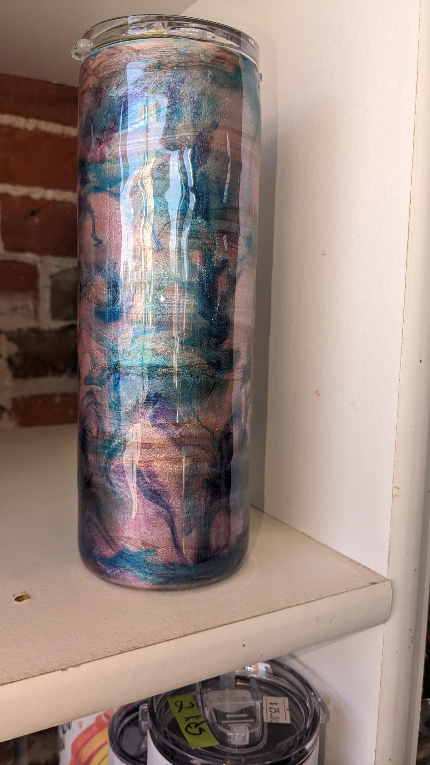 20 ounce stainless steel, Insulated, alcohol ink, Tumbler pink, aqua, peach