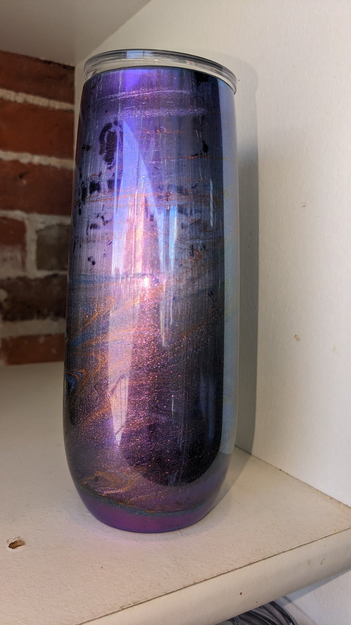 12 Oz Insulated Stainless Steel Wine Tumbler, Alcohol Ink, Purple, blue & Gold