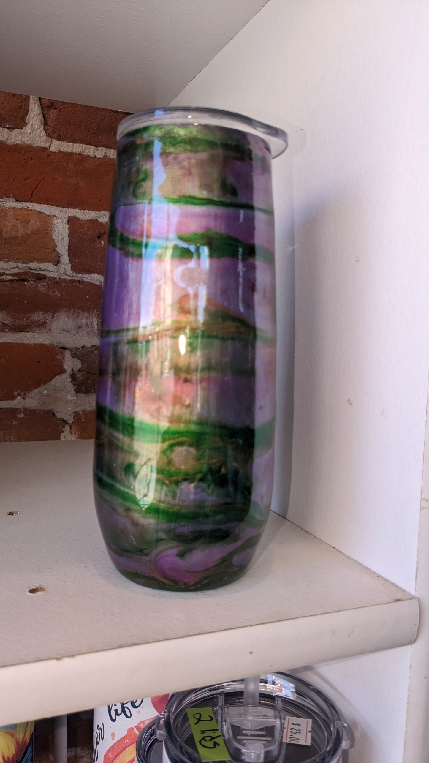 12 Oz Insulated Wine Tumbler Alcohol Ink Purple, Green And Gold