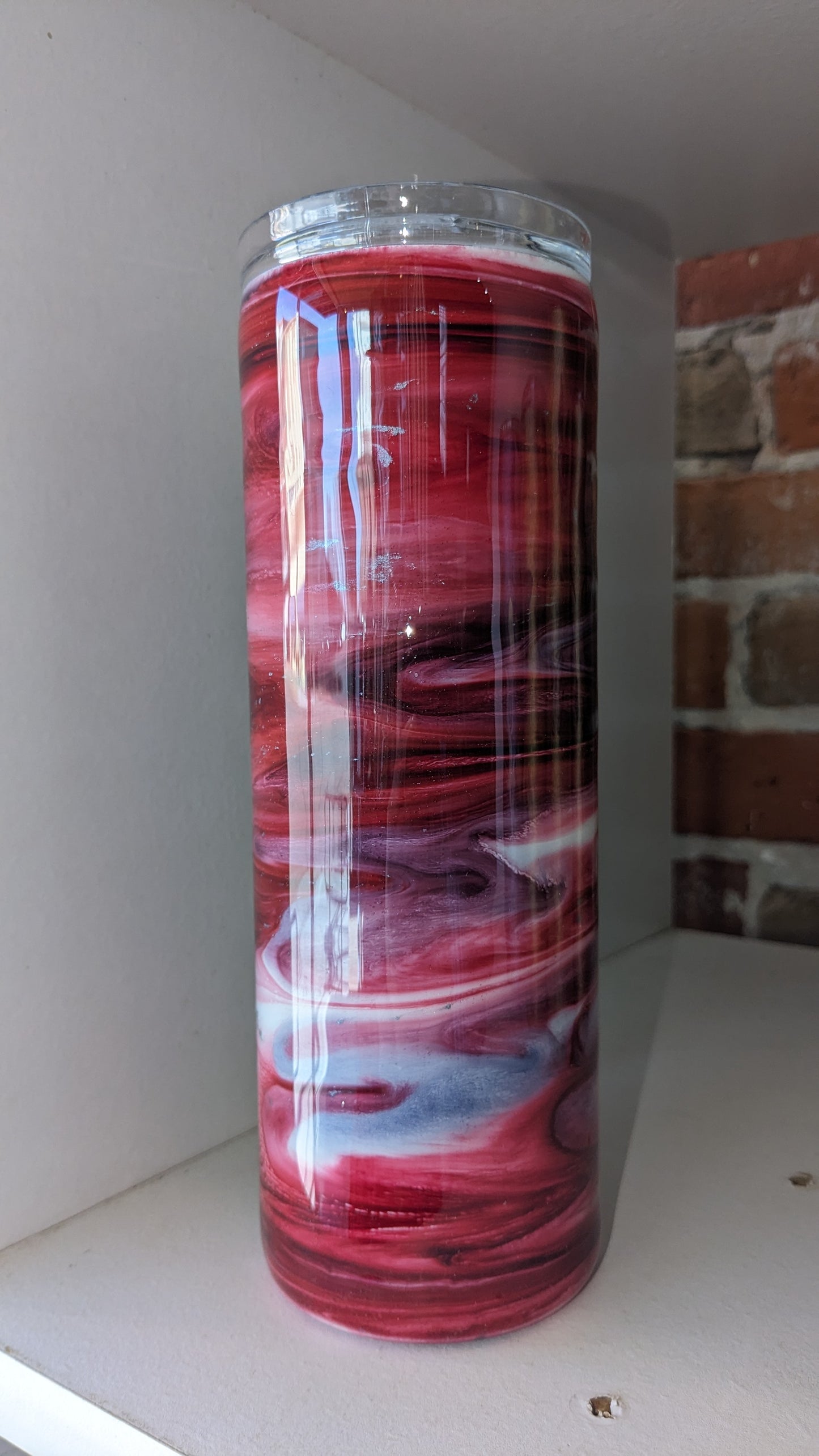 20 ounce insulated stainless steel alcohol ink art Tumbler Red, White, Grey