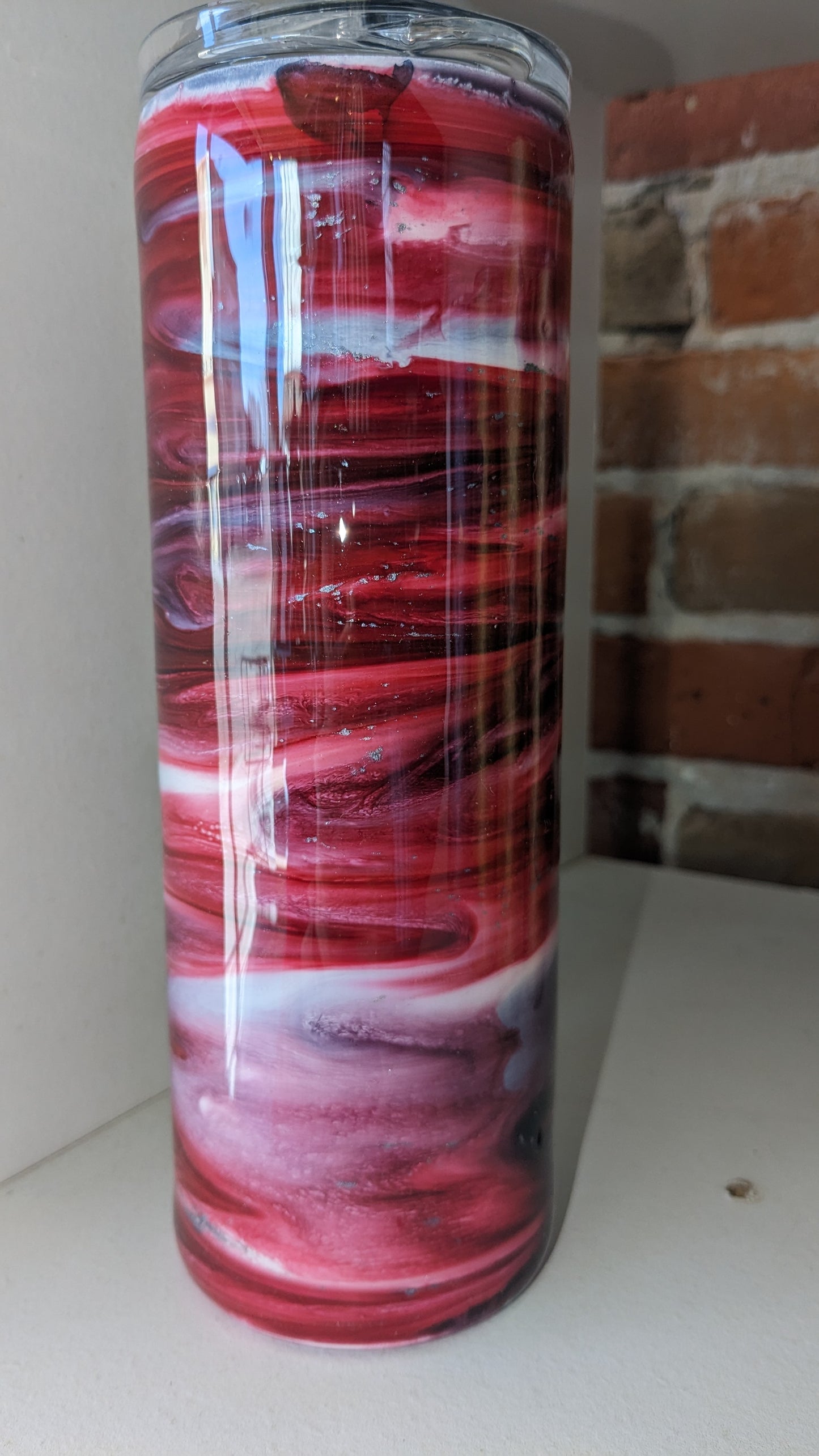 20 ounce insulated stainless steel alcohol ink art Tumbler Red, White, Grey
