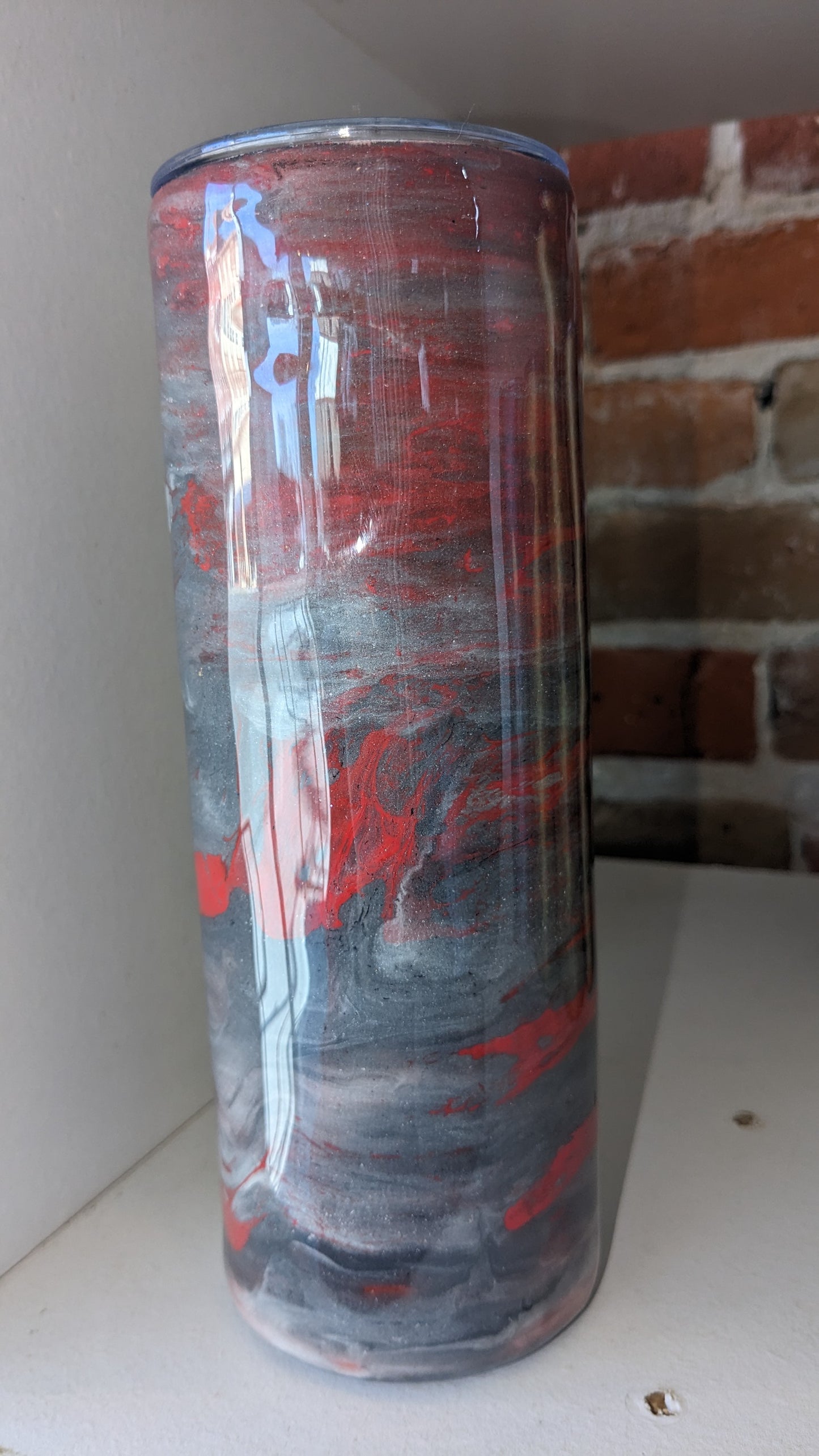 20 ounce insulated stainless steel alcohol ink art Tumbler Grey And Red