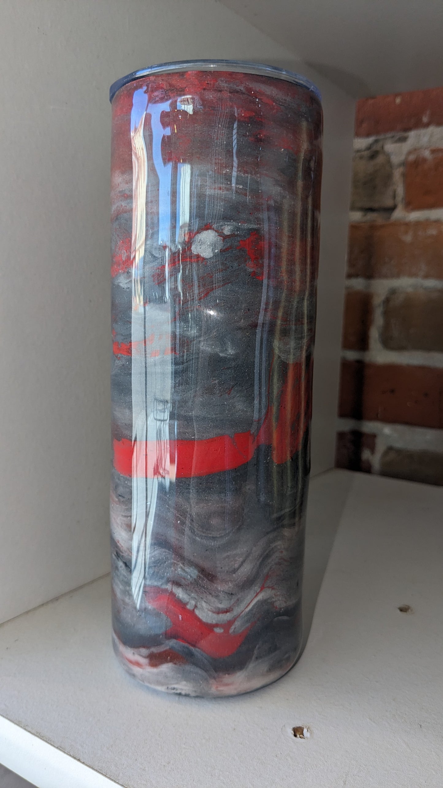 20 ounce insulated stainless steel alcohol ink art Tumbler Grey And Red