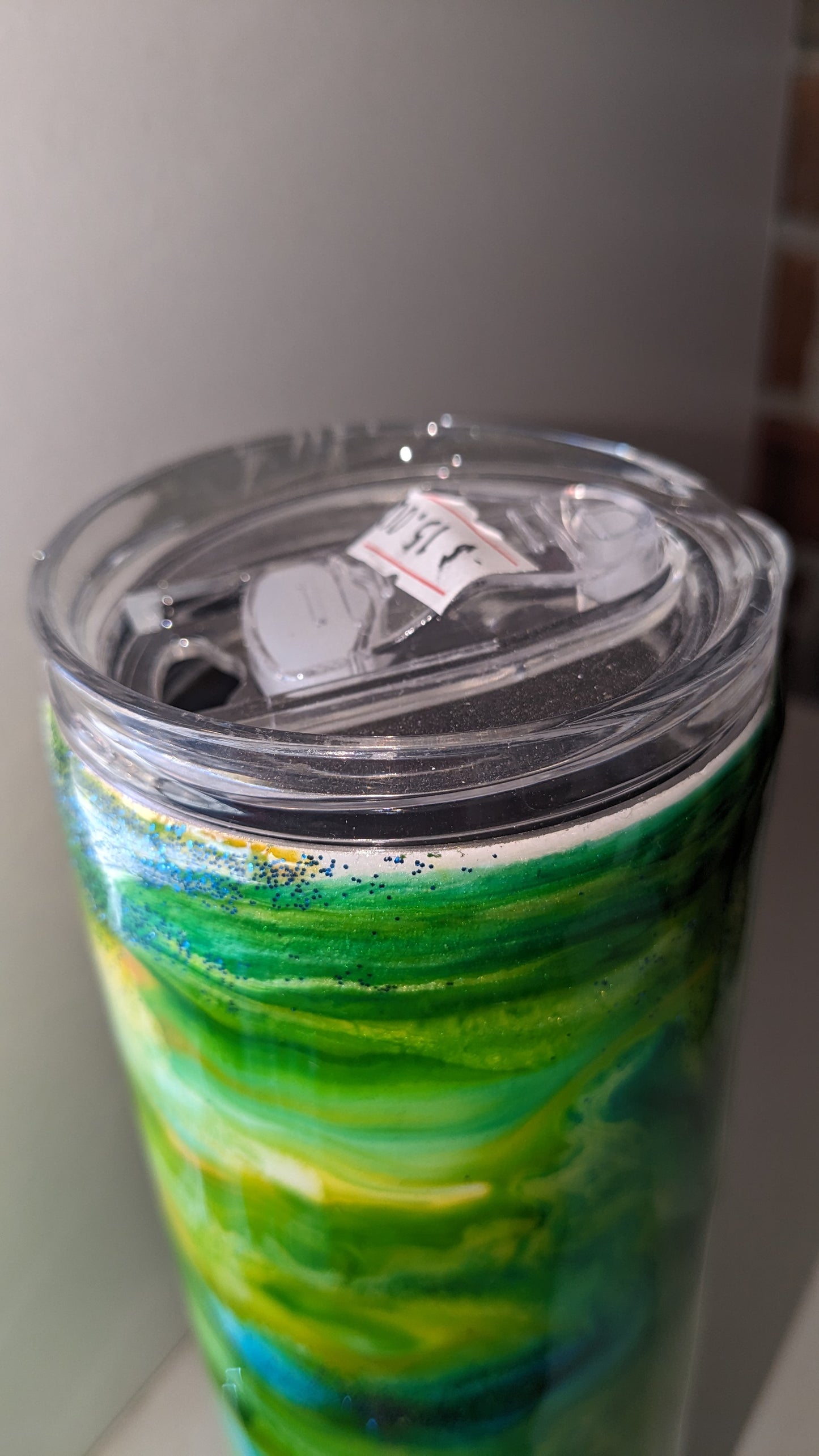 20 Oz Stainless Steel Insulated Tumbler Alcohol Ink Yellow Green And Blue
