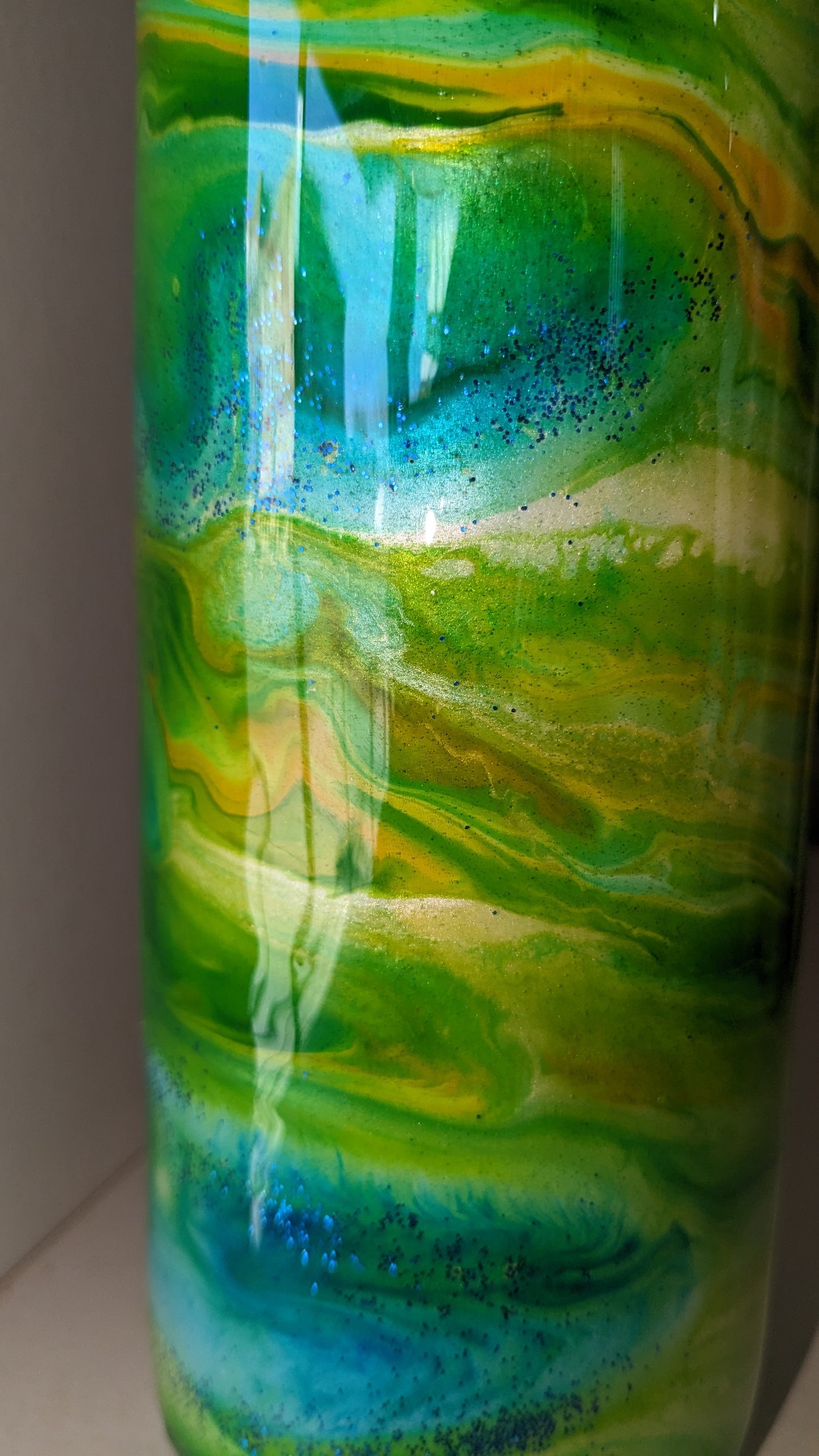 20 Oz Stainless Steel Insulated Tumbler Alcohol Ink Yellow Green And Blue