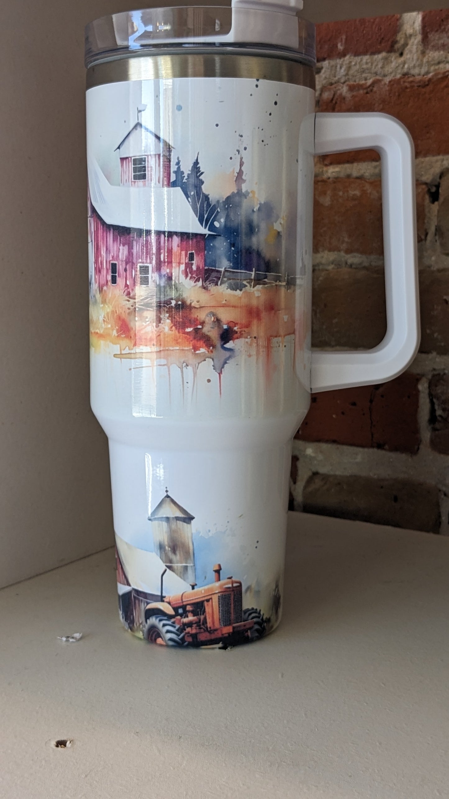 40 Oz Insulated Stainless Steel Tumbler Watercolor Barns
