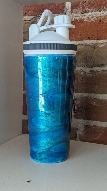 24 Oz Shaker Tumbler, Alcohol Ink blue, teal, green