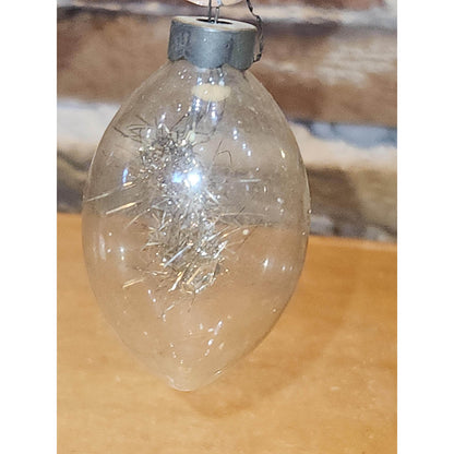 Vintage Circle and Teardrop Unsilvered Transparent Glass Ornament with Tinsel Inside WWII Era 1940s Set of 2 Clear with Tinsel AS IS