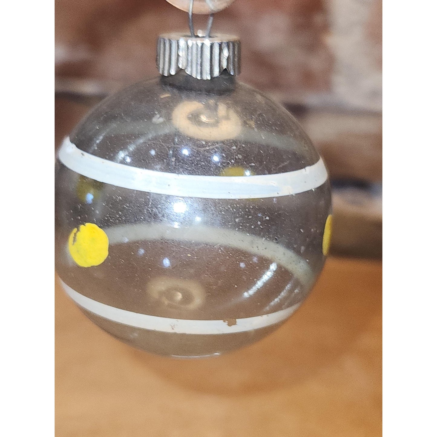 Vintage 2" Unsilvered Transparent Glass Ornament WWII Era 1940s Set of 3 with Stripes Clear and Blue Tint vo231