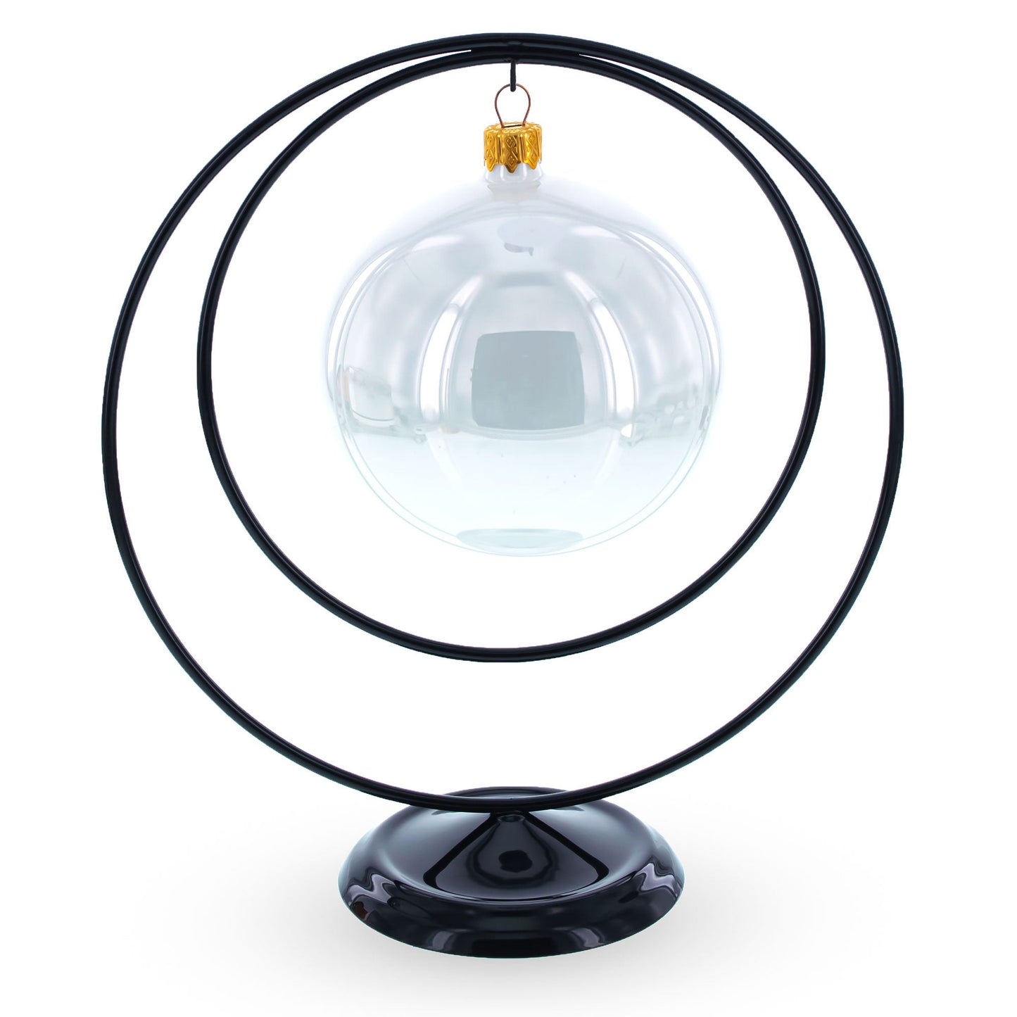 Contemporary Double Circle Black Painted Metal Ornament Display Stand 8.2 Inches (Poland)