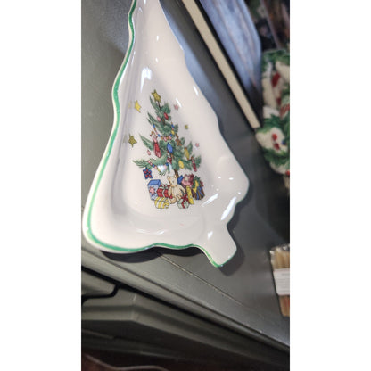 Nikko Japan Christmas 6-1/2" Tree Shaped Plate vintage Candy Trinket Dish