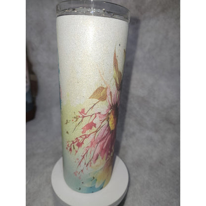 20 oz Stainless Steel Glitter Tumbler Watercolor Flowers