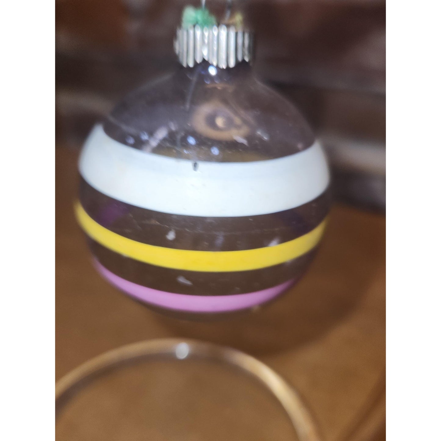 Vintage 2" Unsilvered Transparent Glass Ornament WWII Era 1940s Set of 3 with Stripes Clear and Blue Tint vo231