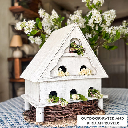Distressed White Wood Functional Bird House | Outdoor Rated  NOT AVAILABLE AT MINDEN LOCATION