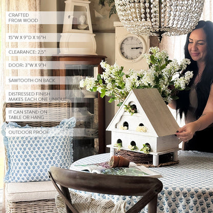 Distressed White Wood Functional Bird House | Outdoor Rated  NOT AVAILABLE AT MINDEN LOCATION