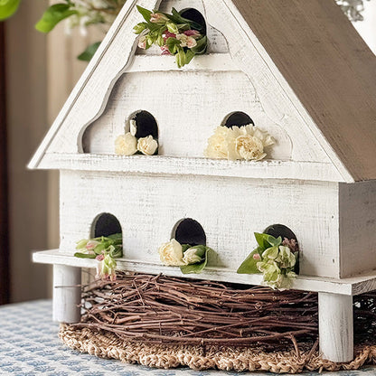 Distressed White Wood Functional Bird House | Outdoor Rated  NOT AVAILABLE AT MINDEN LOCATION