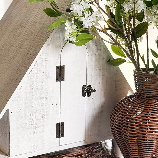 Distressed White Wood Functional Bird House | Outdoor Rated  NOT AVAILABLE AT MINDEN LOCATION