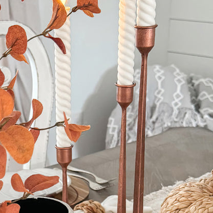 Copper Finish Cast Iron Taper Candle Holders, Set of Three  NOT AVAILABLE AT MINDEN LOCATION