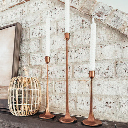 Copper Finish Cast Iron Taper Candle Holders, Set of Three  NOT AVAILABLE AT MINDEN LOCATION