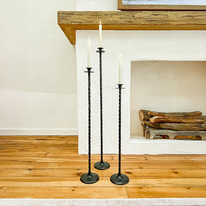 Tall Hand-Forged Cast Iron Floor Candle Holders, Set of 3  NOT AVAILABLE AT MINDEN LOCATION