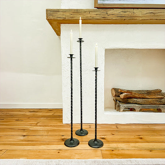 Tall Hand-Forged Cast Iron Floor Candle Holders, Set of 3  NOT AVAILABLE AT MINDEN LOCATION