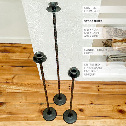 Tall Hand-Forged Cast Iron Floor Candle Holders, Set of 3  NOT AVAILABLE AT MINDEN LOCATION