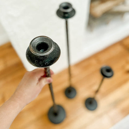 Tall Hand-Forged Cast Iron Floor Candle Holders, Set of 3  NOT AVAILABLE AT MINDEN LOCATION