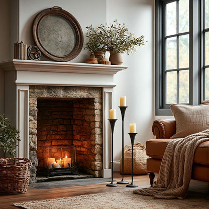 Tall Flared Black Iron Candle Holders, Set of 3  NOT AVAILABLE AT MINDEN LOCATION