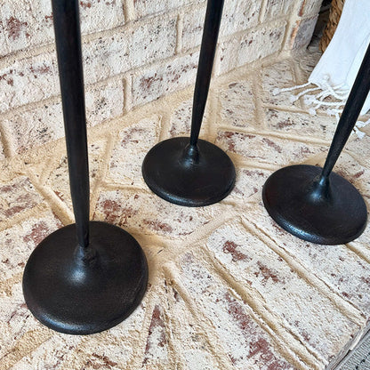 Tall Flared Black Iron Candle Holders, Set of 3  NOT AVAILABLE AT MINDEN LOCATION