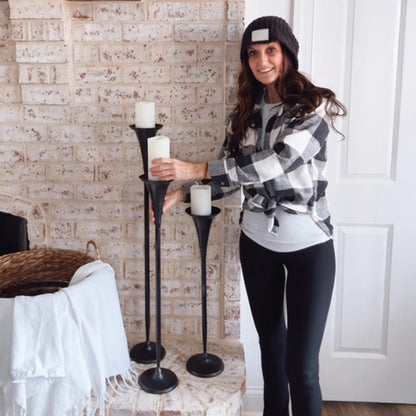 Tall Flared Black Iron Candle Holders, Set of 3  NOT AVAILABLE AT MINDEN LOCATION