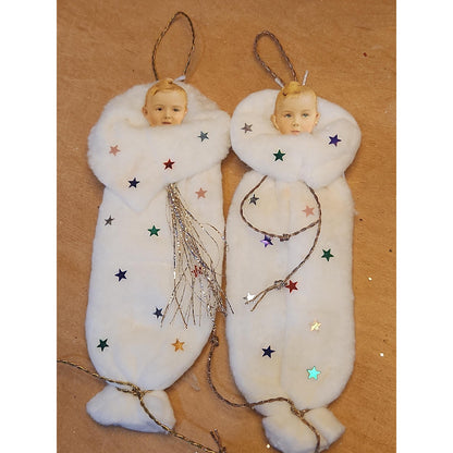 Replica of Antique Ornaments with Actual Vintage Paper Scraps and newer Crepe and Cotton Batting. Chr111