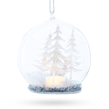 White Deer in Snow Globe with Glistening Snowflakes Glass Christmas Ornament