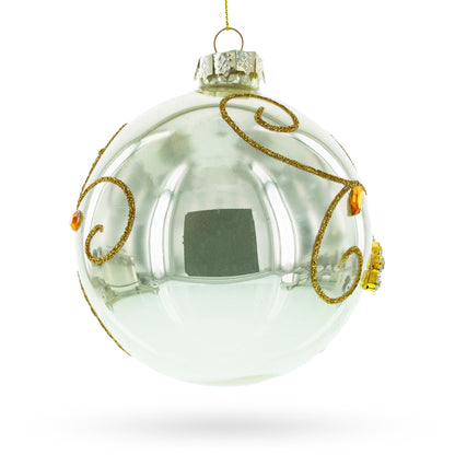Exquisite Jeweled Flowers Adorning Glass Ball Christmas Ornament