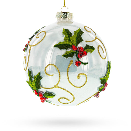 Embroidery Style Poinsettia Glass Ball Christmas Ornament