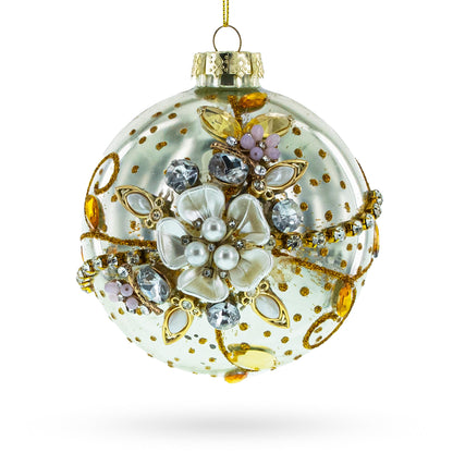 Jeweled Flowers Glass Ball Christmas Ornament