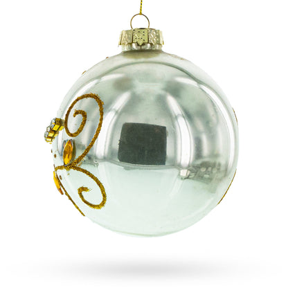 Jeweled Flowers Glass Ball Christmas Ornament