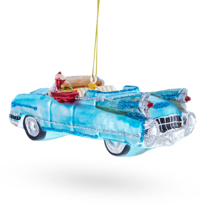 Classic Convertible Blue Retro Car Glass Christmas Ornament